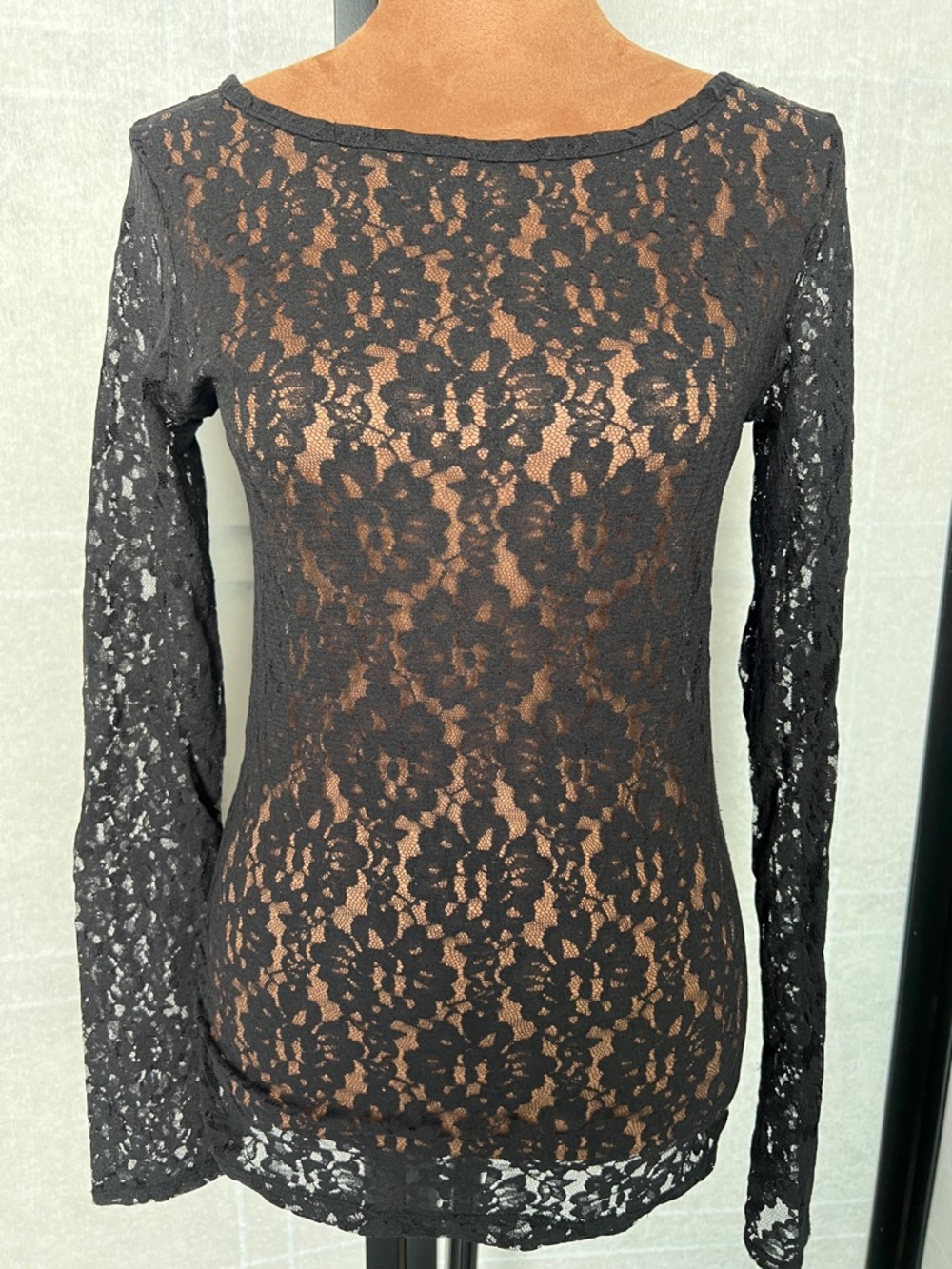 Sheer Black Lace Long Sleeve Top